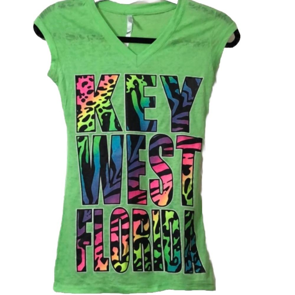Lime green burnout T-shirt KeyWest animal print S